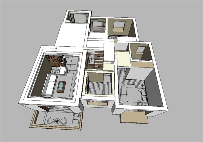 新中式家装四室两厅住宅空间su模型(4)