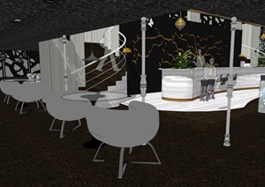 咖啡厅经典室内空间设计SU(草图大师)模型