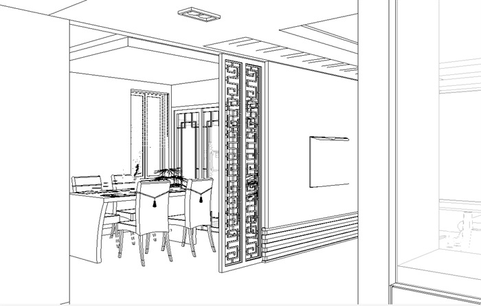 现代中式风格无材质贴图住宅室内设计su模型(1)