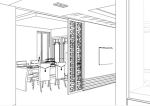现代中式风格无材质贴图住宅室内设计SU(草图大师)模型