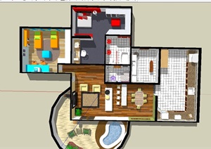 某住宅室内空间及庭院设计SU(草图大师)模型