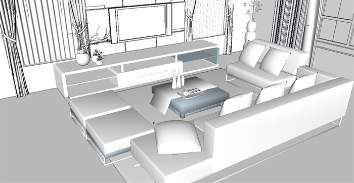 客厅空间设计su模型(1)