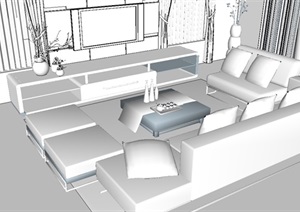 客厅空间设计SU(草图大师)模型