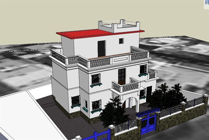 自建三层别墅建筑设计su模型(1)