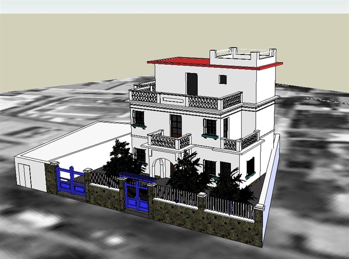 自建三层别墅建筑设计su模型(2)