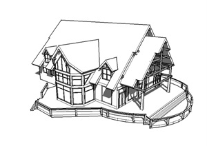 无材质贴图的别墅建筑设计SU(草图大师)模型