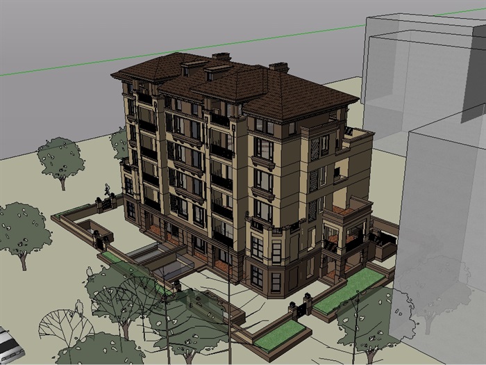 欧式多层小区住宅楼设计SU模型(2)