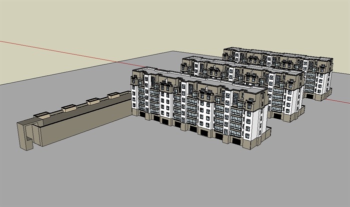 多层小区住宅建筑SU模型(3)
