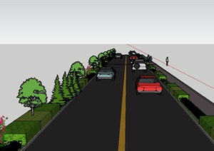 道路两侧绿化设计SU(草图大师)模型