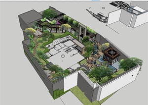某中式风格住宅庭院设计SU(草图大师)模型