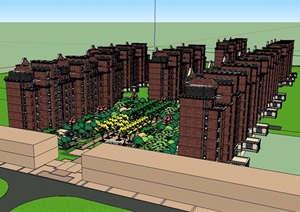 英式住宅小区多层建筑及景观设计SU(草图大师)模型