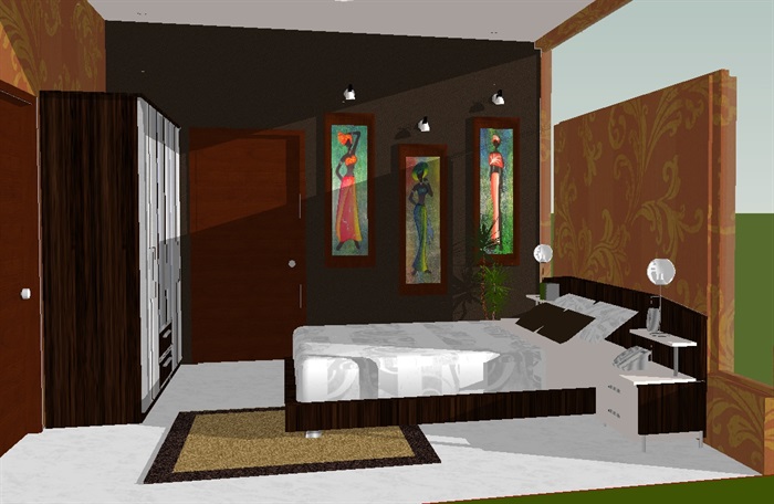 住宅室内卧室设计su模型(3)