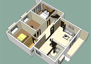 中式样板房室内空间SU(草图大师)模型