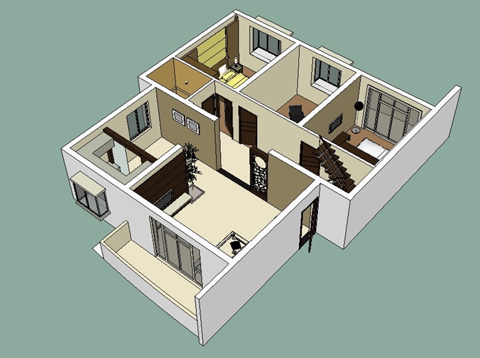 中式样板房室内空间su模型(2)