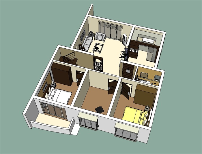中式样板房室内空间su模型(3)