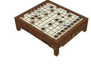 中式象棋木桌设计SU(草图大师)模型