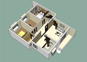 中式简单的住宅家装设计SU(草图大师)模型
