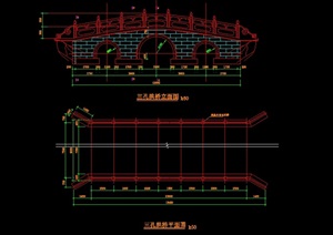 三孔拱桥设计cad施工图