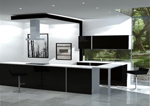 室内开放式厨房设计SU(草图大师)模型
