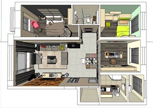 某室内完整住宅室内户型设计SU(草图大师)模型