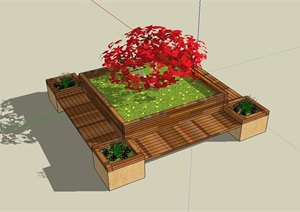 防腐木树池坐凳设计SU(草图大师)模型