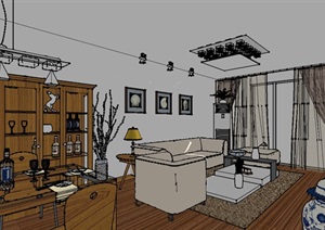 某现代住宅室内客餐厅设计SU(草图大师)模型