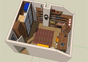 住宅室内书房设计SU(草图大师)模型