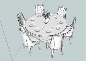 简欧室内餐桌椅设计SU(草图大师)模型