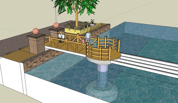 某现代滨水小桥景观及树池设计su模型(1)