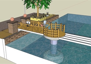 某现代滨水小桥景观及树池设计SU(草图大师)模型