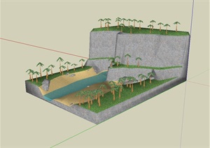 自然水池景观SU(草图大师)模型