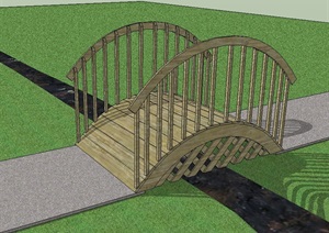 中式防腐木拱桥设计SU(草图大师)模型