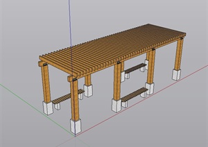 园林景观防腐木廊架设计SU(草图大师)模型