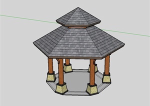 东南亚风格详细的木亭设计SU(草图大师)模型