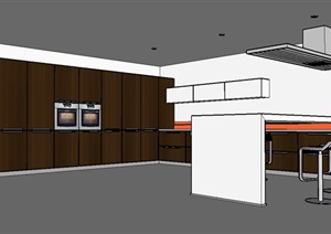 整体开放式厨房设计SU(草图大师)模型