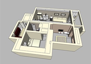 某住宅家装室内基本空间设计SU(草图大师)模型