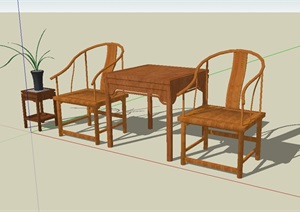 中式风格木质桌椅组合设计SU(草图大师)模型