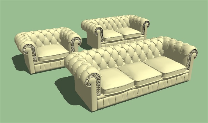 欧式三组室内沙发设计su模型(1)