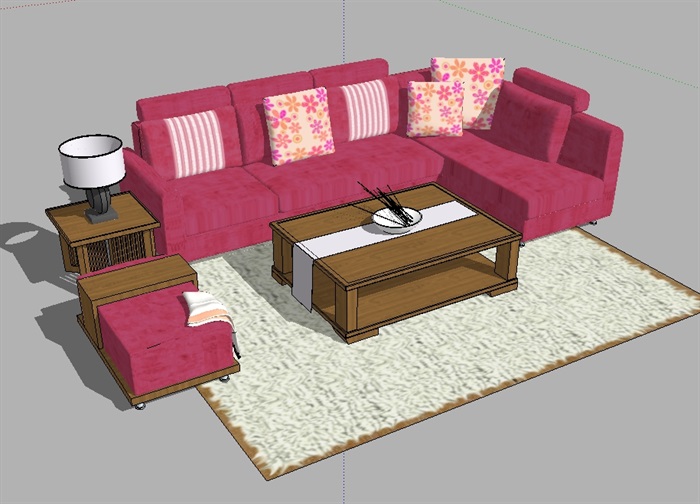 简约室内客厅沙发茶几设计su模型(1)