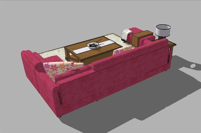 简约室内客厅沙发茶几设计su模型(3)