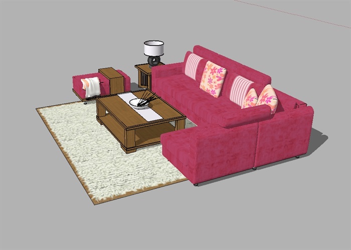 简约室内客厅沙发茶几设计su模型(2)