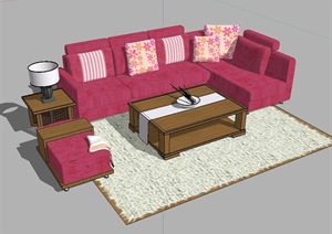 简约室内客厅沙发茶几设计SU(草图大师)模型