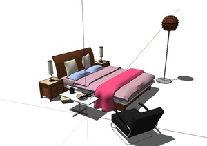 主卧室室内床及其他家具设计SU(草图大师)模型