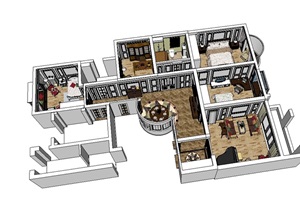 经典的住宅室内家装空间设计SU(草图大师)模型