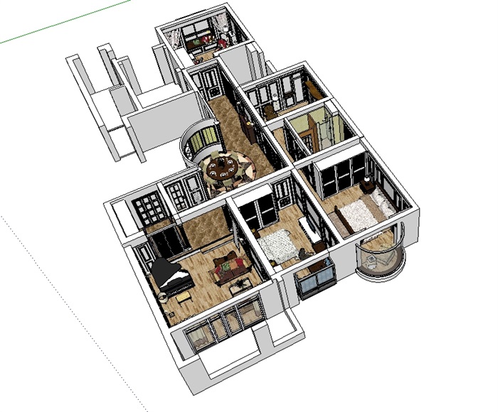 经典的住宅室内家装空间设计su模型(2)