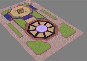 某广场规则式喷泉绿地设计SU(草图大师)模型