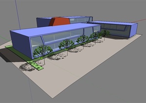 两层餐厅建筑楼设计SU(草图大师)模型