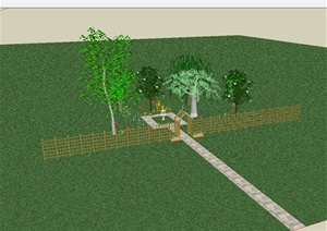 园林景观围栏水钵等景观植物组合设计SU(草图大师)模型