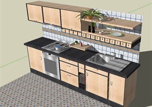 某室内厨房空间柜子详细设计SU(草图大师)模型