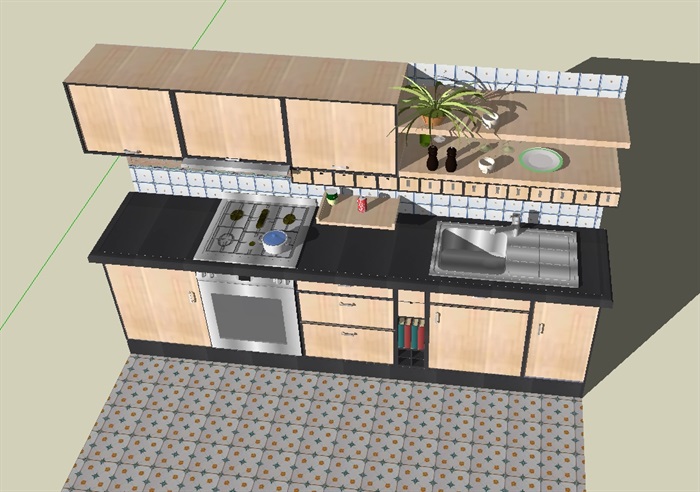 某室内厨房空间柜子详细设计su模型(3)